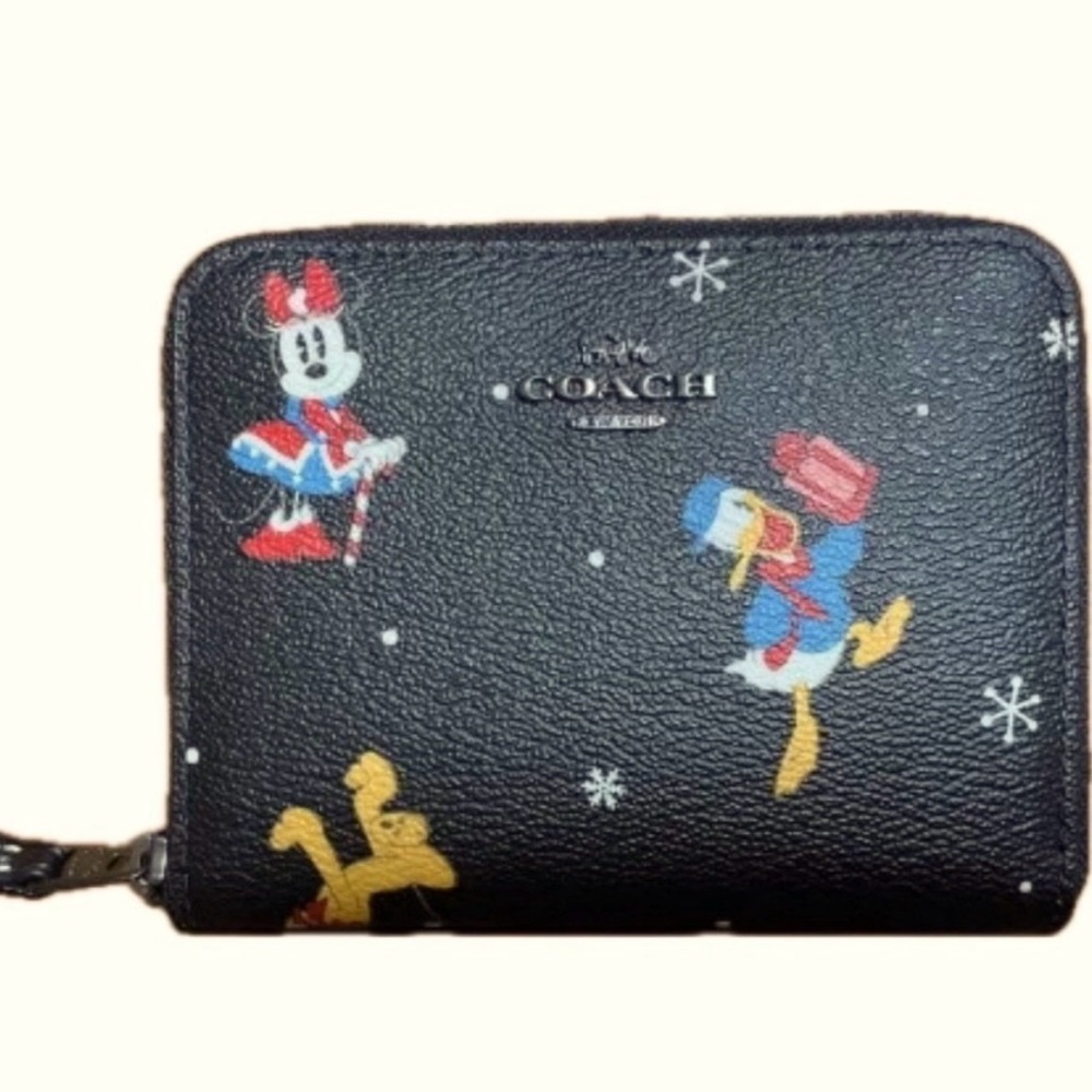 Coach x Disney Small Zip Around Wallet - Holiday Print NWT $198 Retail